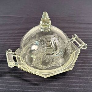Vintage 1950–72 Jeannette Glass Double Pear Clear Glass Domed Butter Dish